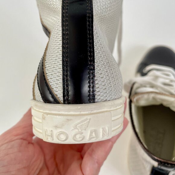 Women's Hogan Rebel R182 High Top Sneakers, Black Leather/SIiver Sequin, Size 36 - Picture 7 of 15